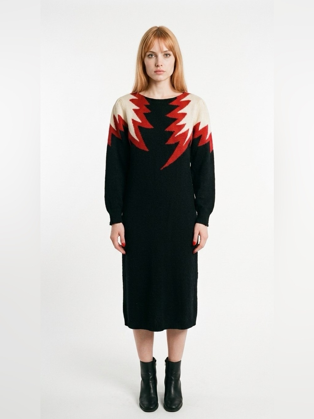 JOHN RICHARD KNIT LIGHTNING BOLT MAXI DRESS SMALL BLACK RED WOMAN